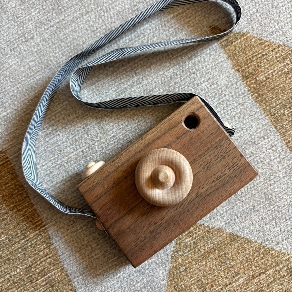 Wooden Toy Camera with Strap